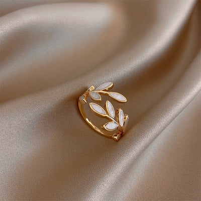 Hvid Opal Blad Justerbar Ring