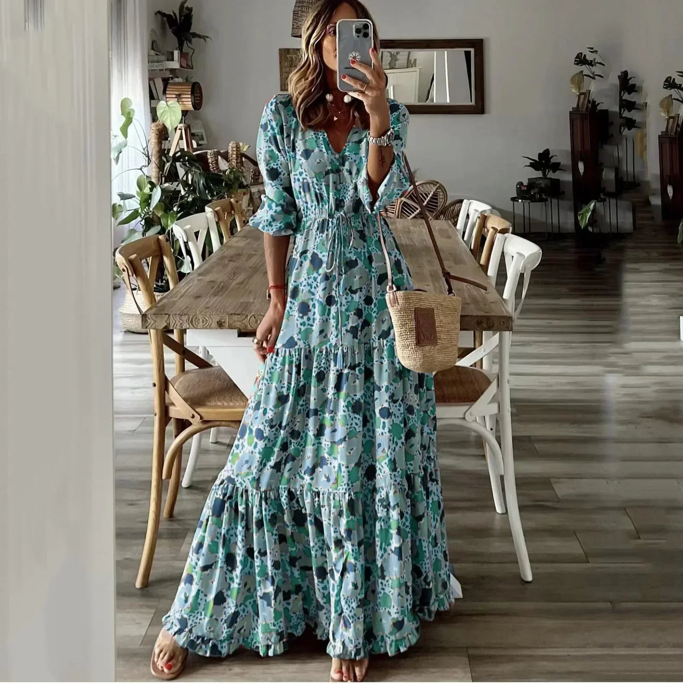 Liora | V-Hals Sommerprint Maxi Kjole