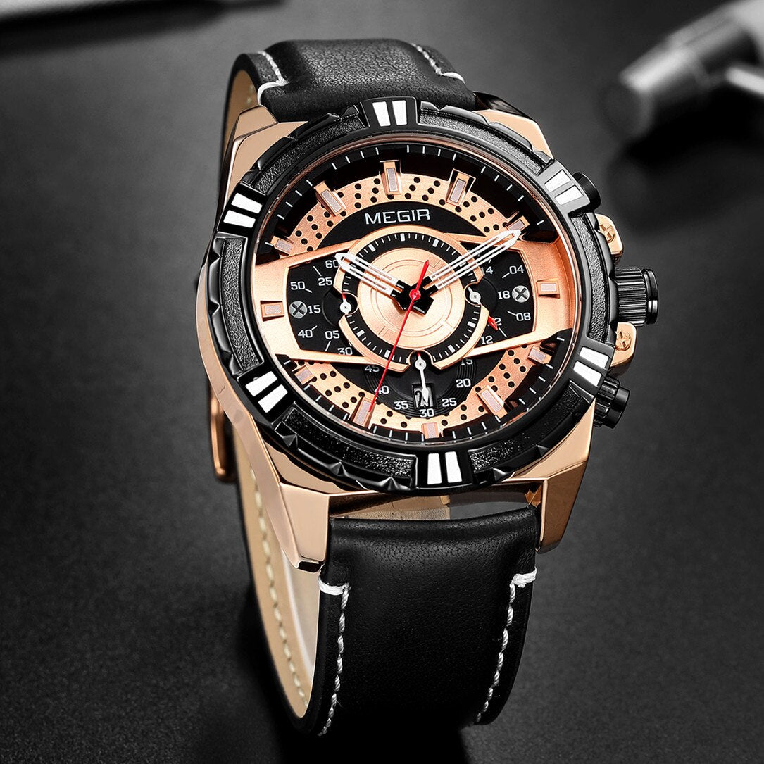Luksus Kvarts Chronograph Militær Sport Læder Ur