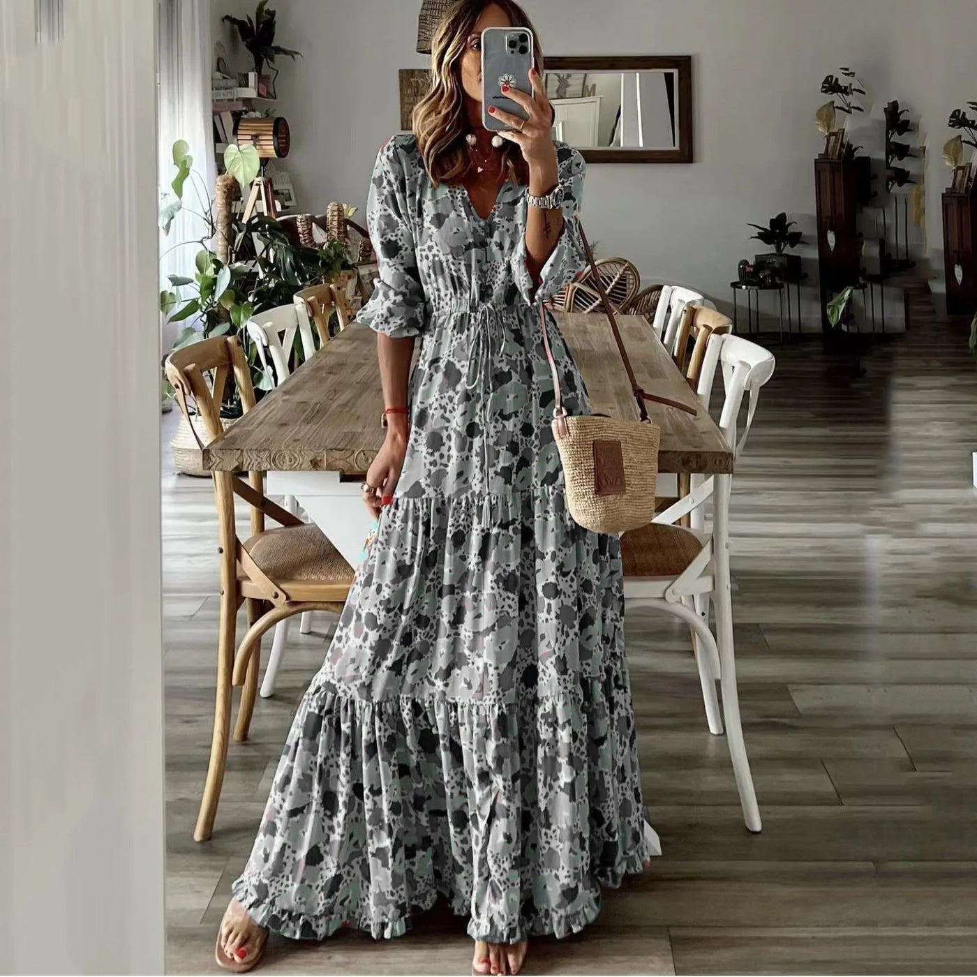 Liora | V-Hals Sommerprint Maxi Kjole