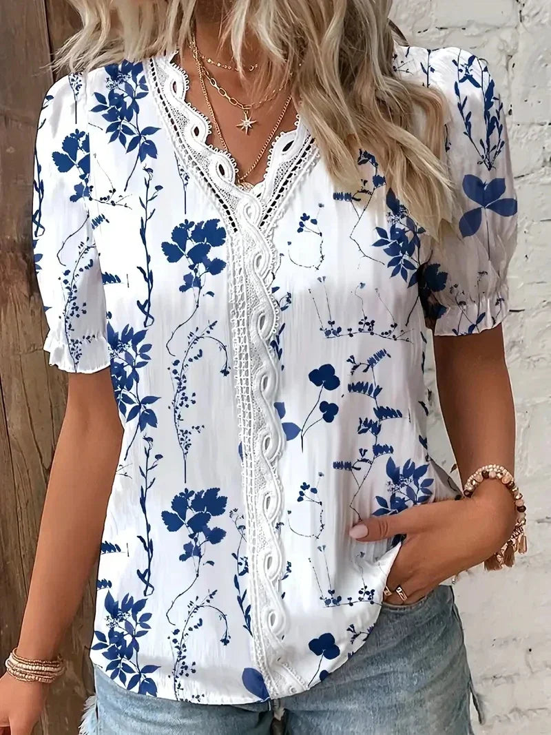 Blomster Blonde V-Hals Bluse | Olsen & Olsen™ - DK