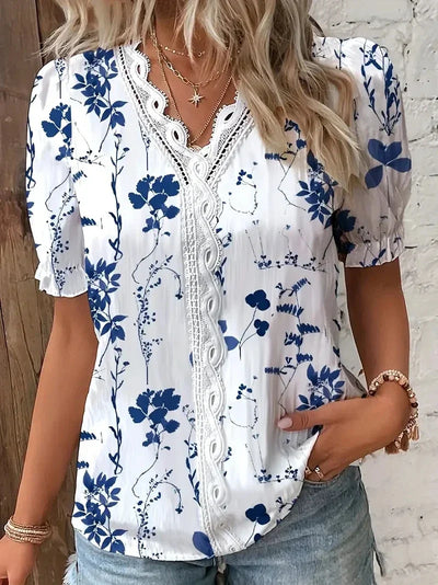 Blomster Blonde V-Hals Bluse | Olsen & Olsen™ - DK