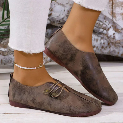 Dame Mokkasiner i Suede med Knapper