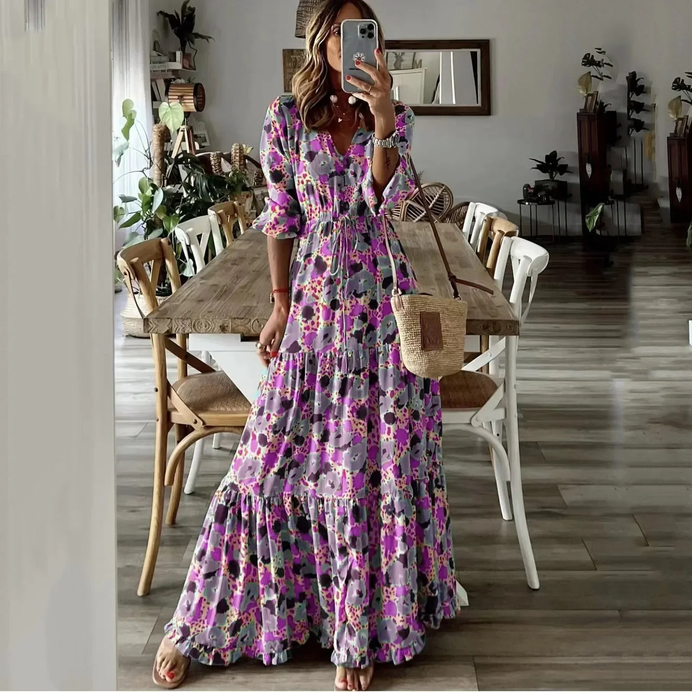 Liora | V-Hals Sommerprint Maxi Kjole