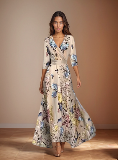 Rosa blomster elegant casual kjole