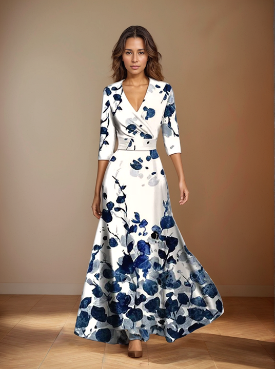 Rosa blomster elegant casual kjole