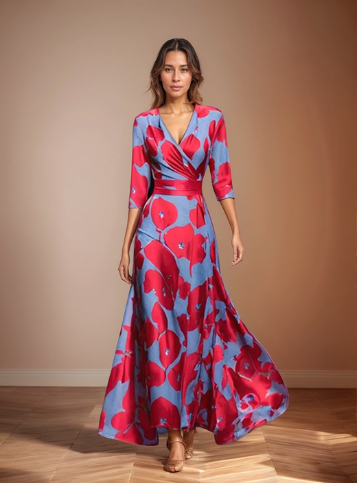 Rosa blomster elegant casual kjole