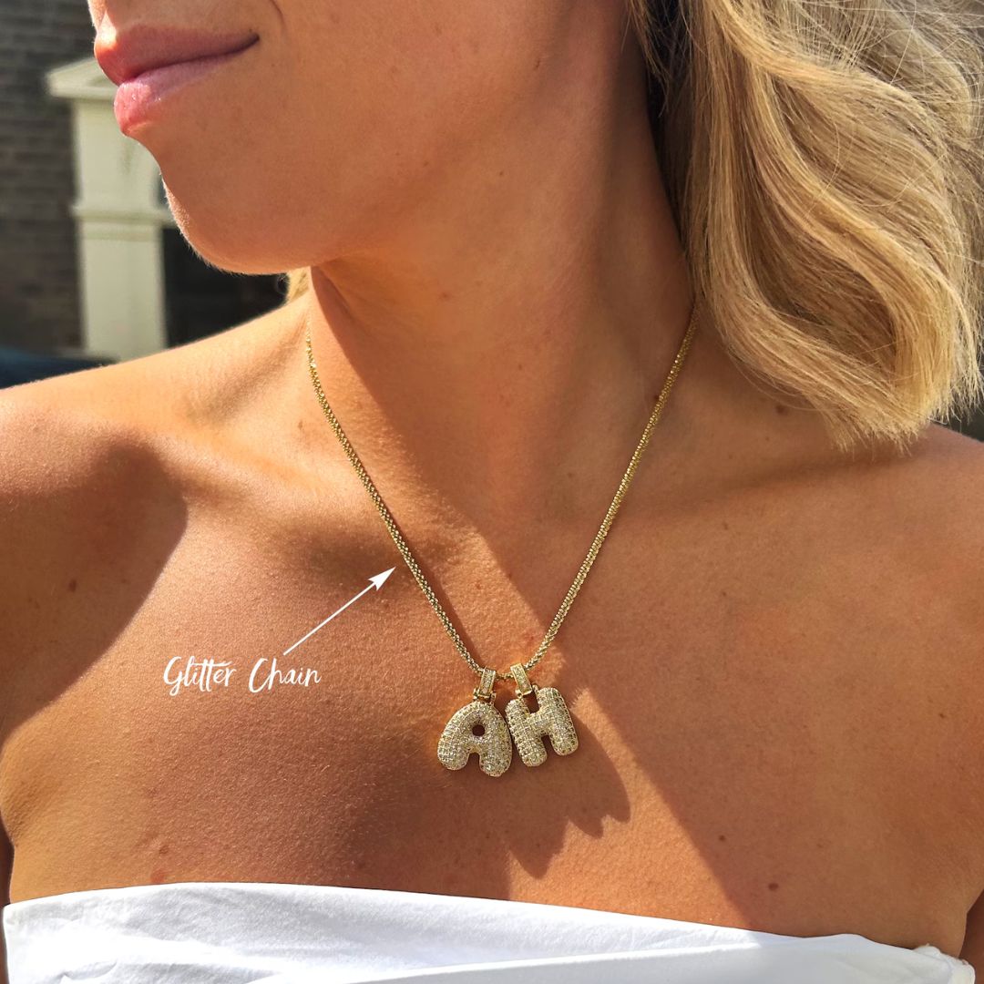 Pave Bubble Halskæde med Initial | 18k Guld
