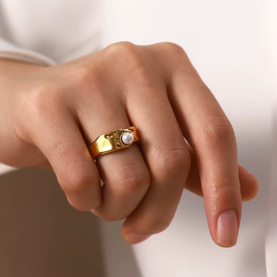 Tidless Naturlig Guld Perle Ring