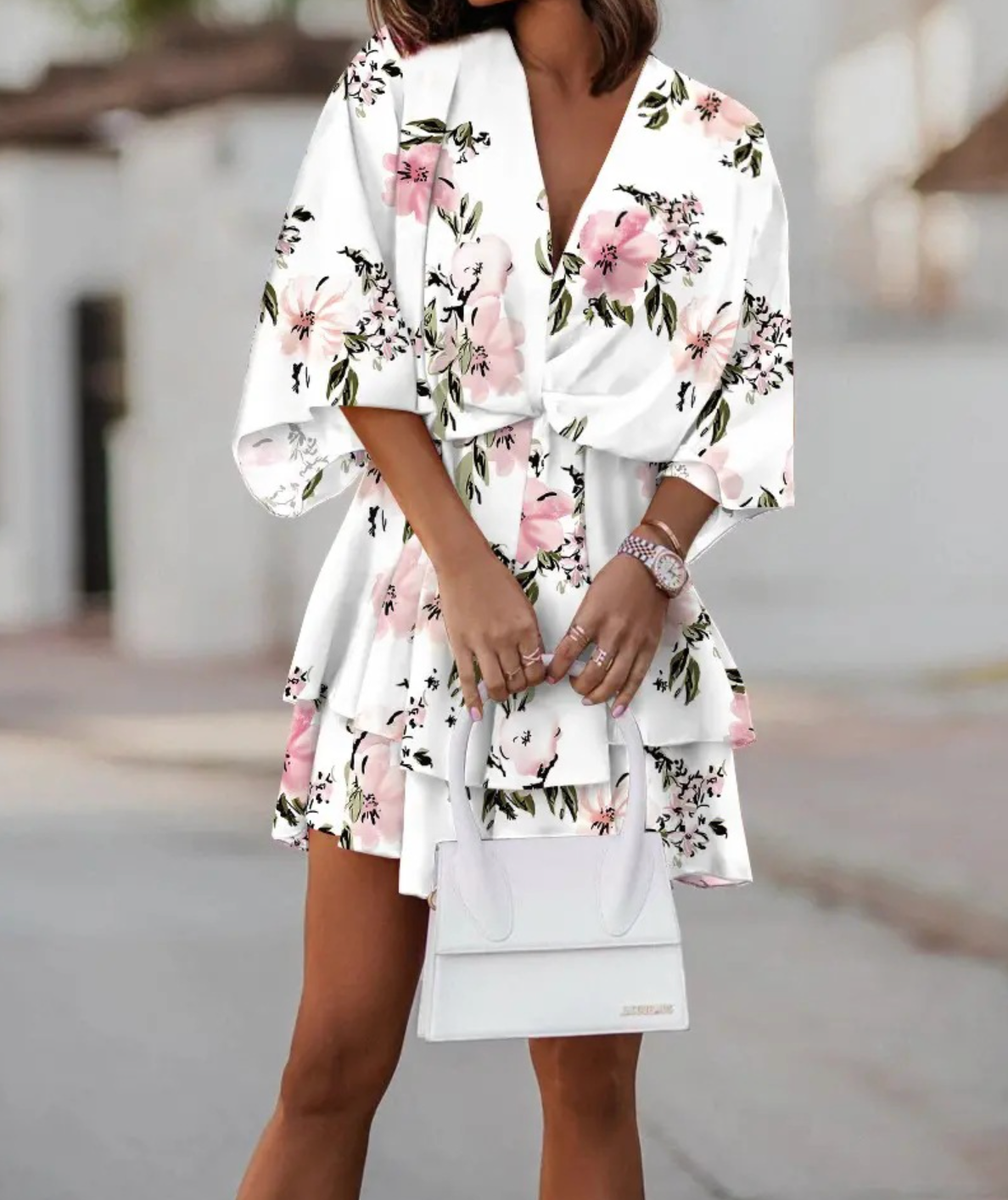 Rosa bohemsk mini kjole med blomster