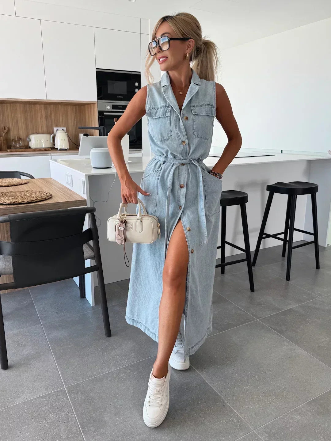 Sanne | Maxi Denim Kjole med Tidløs Elegance
