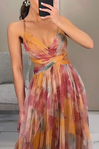 Rosea Elegant Maxikjole med Blondebinding og Print
