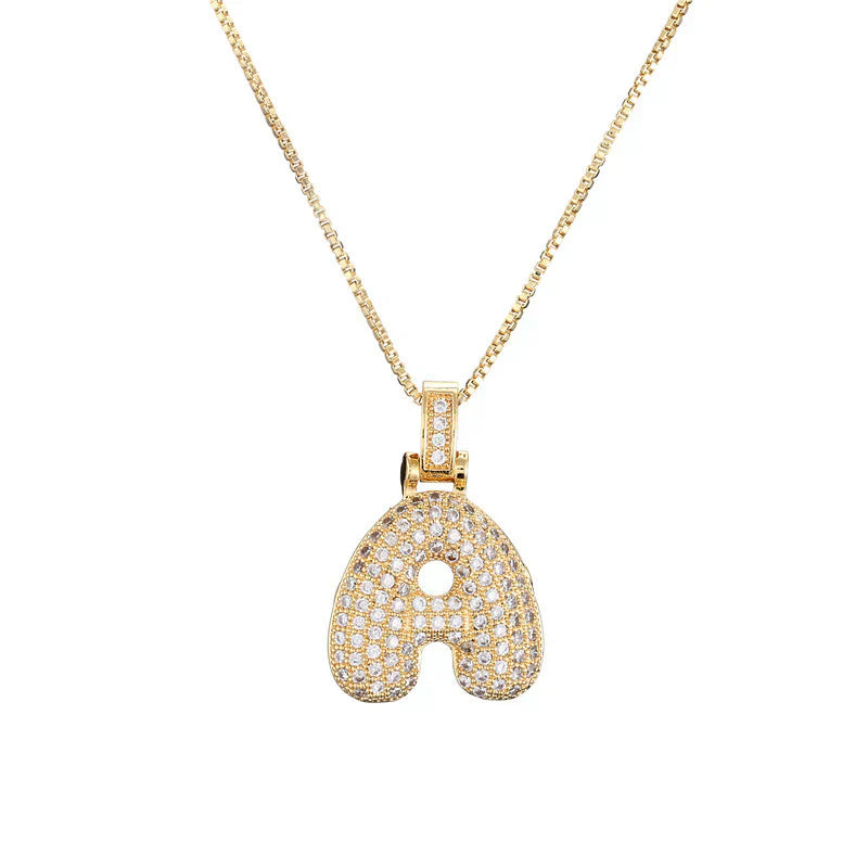 Pave Bubble Halskæde med Initial | 18k Guld
