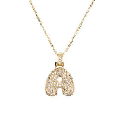 Pave Bubble Halskæde med Initial | 18k Guld