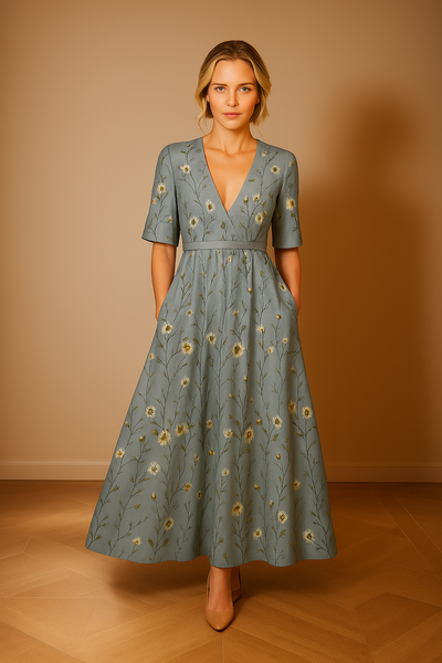 Rosa blomster elegant casual kjole