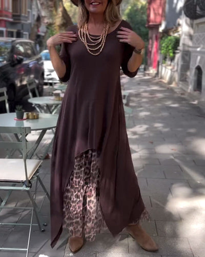 Bettina | Asymmetrisk Kjole med Leopard-Tyll Skørt