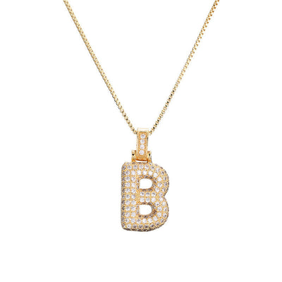 Pave Bubble Halskæde med Initial | 18k Guld