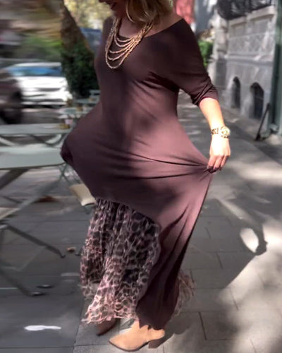 Bettina | Asymmetrisk Kjole med Leopard-Tyll Skørt