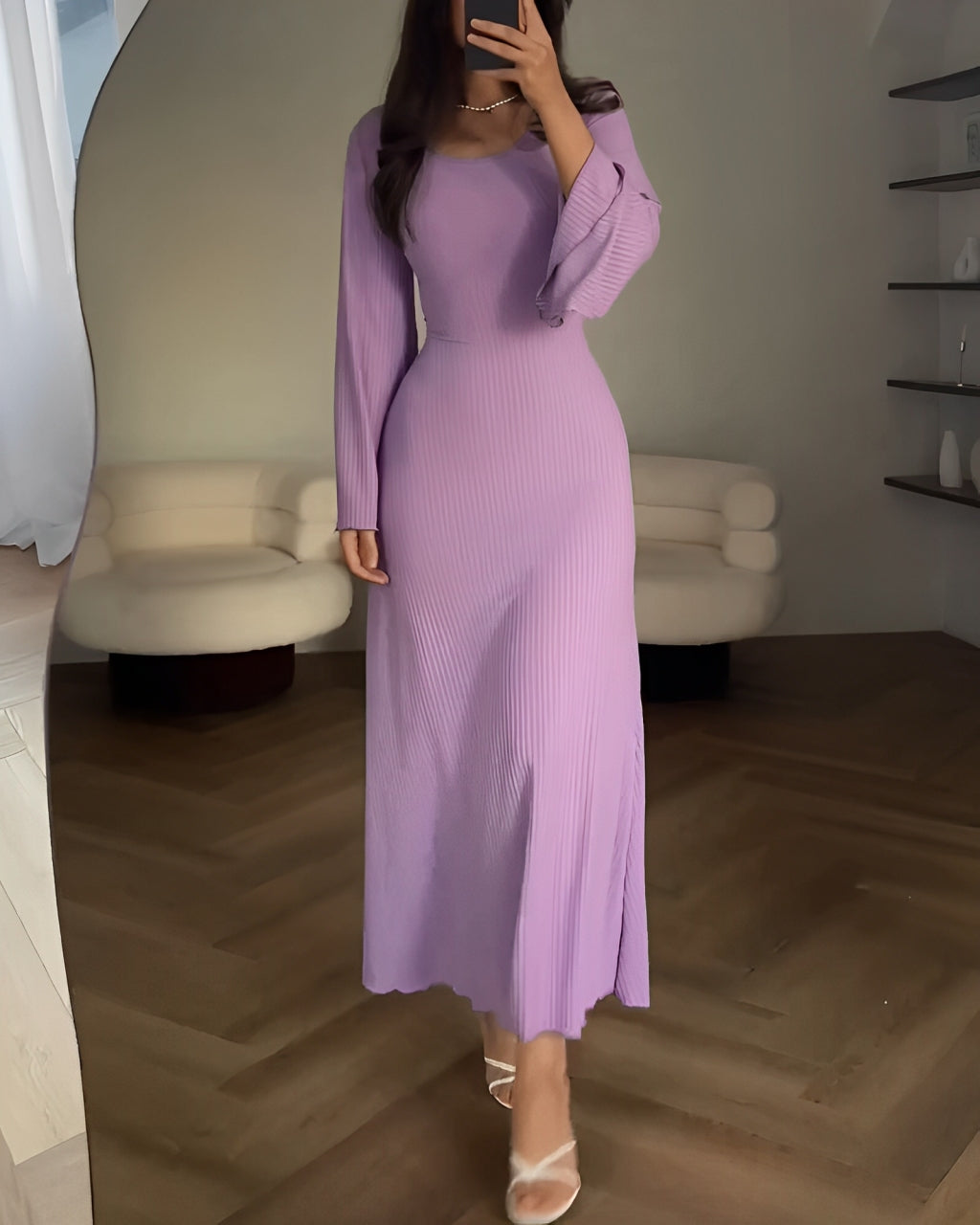 Rosea Elegante Strikket Maxi Kjole