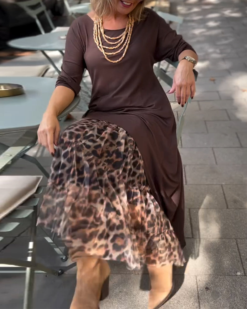 Bettina | Asymmetrisk Kjole med Leopard-Tyll Skørt