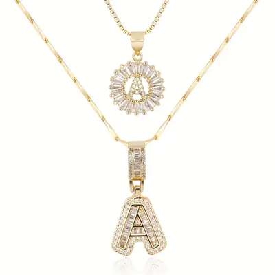 Moissanite bogstav initial halskæde sæt | Hvidguld 18k