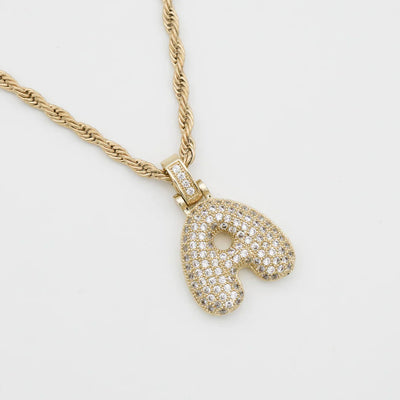 Pave Bubble Halskæde med Initial | 18k Guld