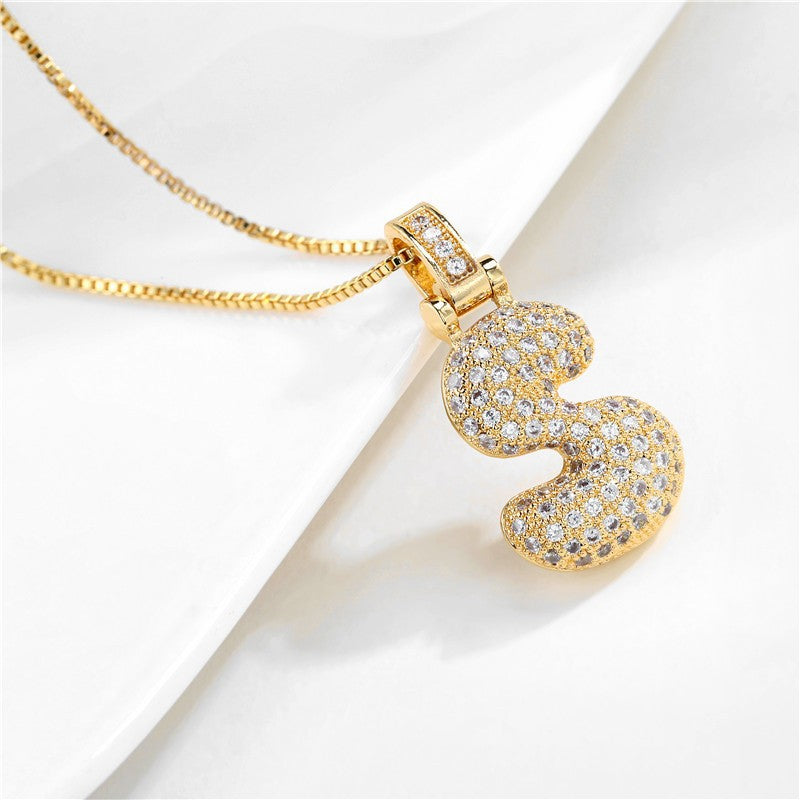 Pave Bubble Halskæde med Initial | 18k Guld