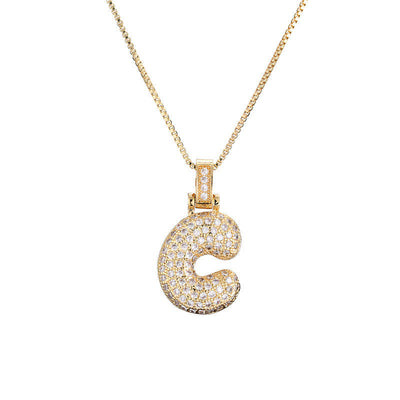 Pave Bubble Halskæde med Initial | 18k Guld