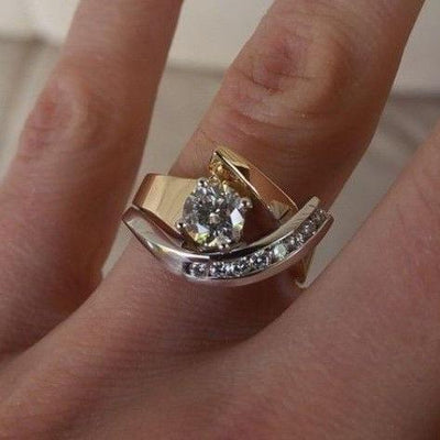 Vintage uregelmæssig guld- og sølvring med zirkon