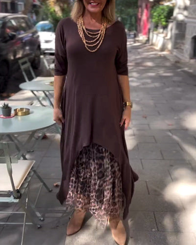 Bettina | Asymmetrisk Kjole med Leopard-Tyll Skørt