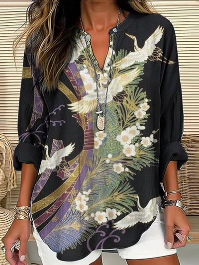 Orielle™ - Elegant Flight Print Bluse