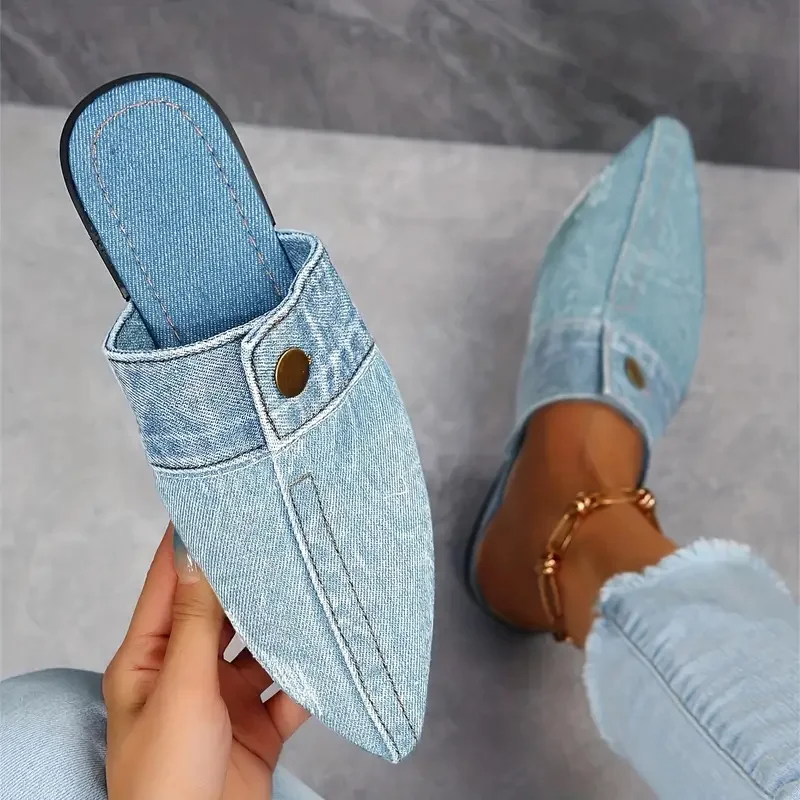 Chik Denim Sandaler med Knapper