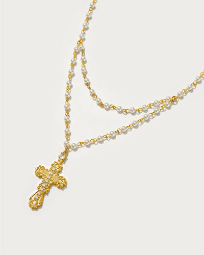 Everette Cross Necklace i Guld
