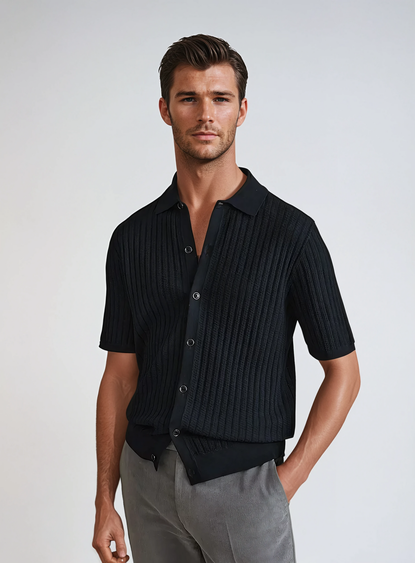 Hæklede Cardigan Polo Sort