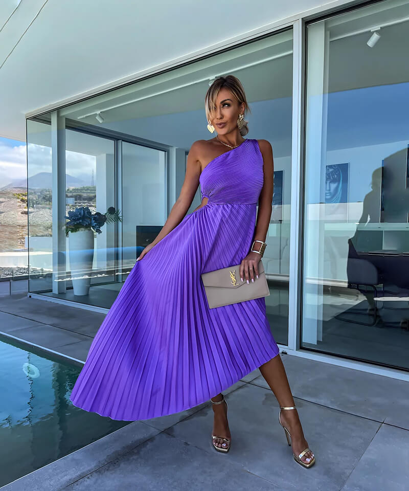 Rosea Elegant midi kjole med én skulder