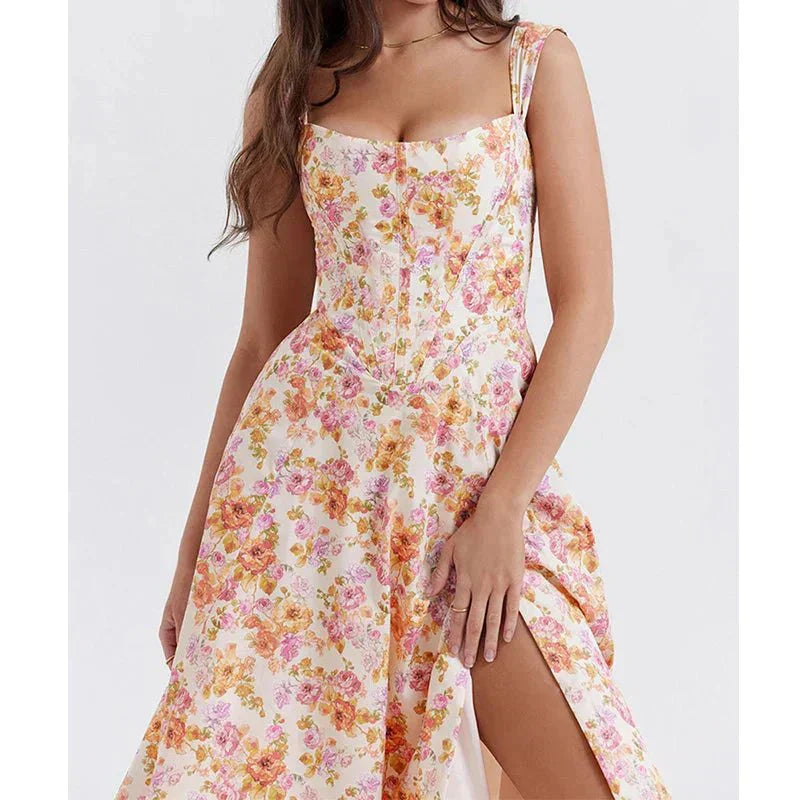 Rosa blomster midi kjole med korset