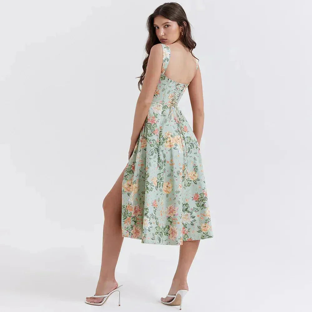 Rosa blomster midi kjole med korset