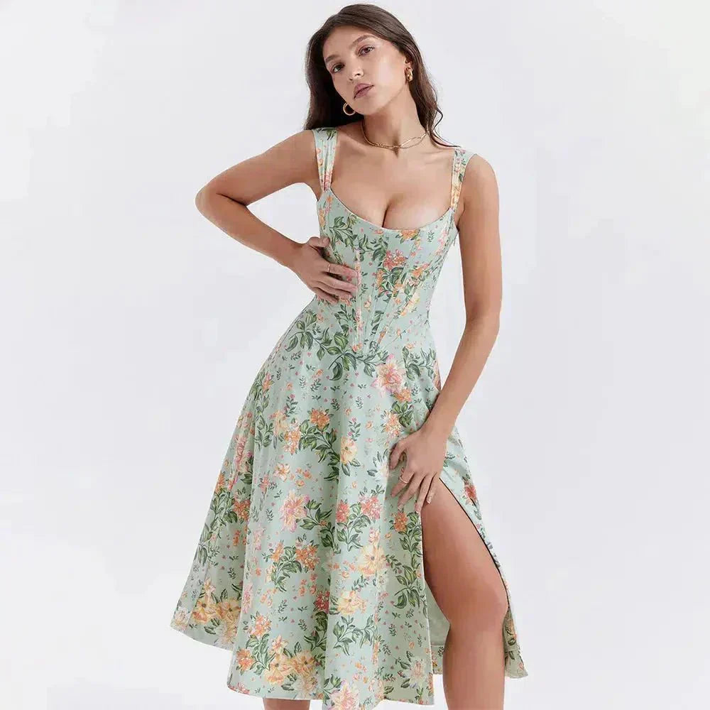 Rosa blomster midi kjole med korset