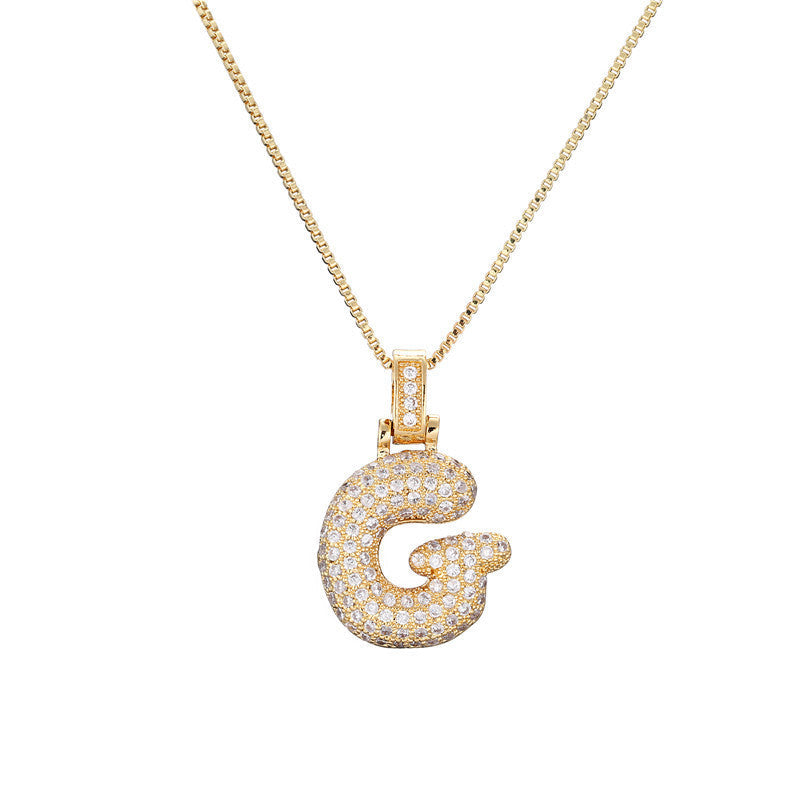 Pave Bubble Halskæde med Initial | 18k Guld
