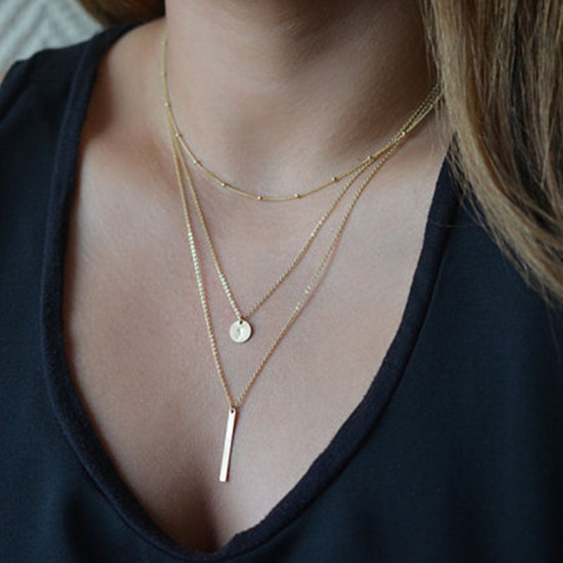 Lagdelte Vintage Geo halskæde med vedhæng | 18k Guld