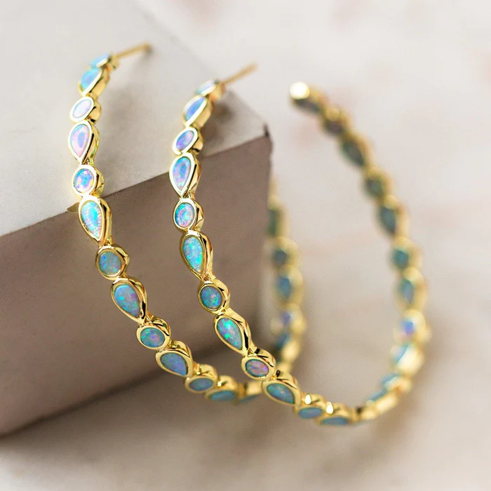Vintage gyldne hoops med blå opal - DK