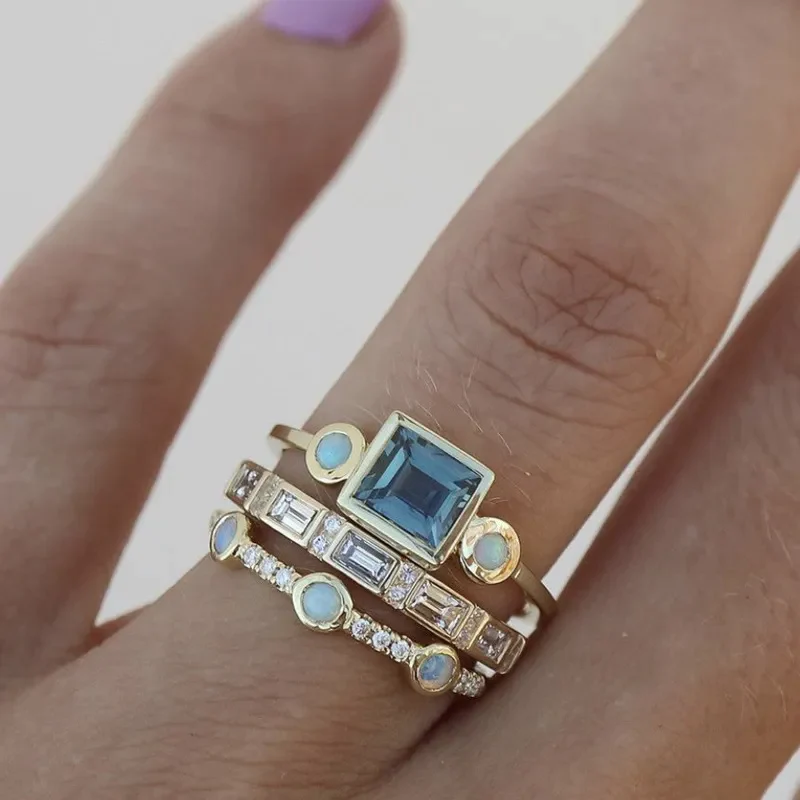Vintage Ring Sæt i Blå Krystal - DK