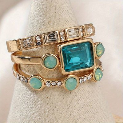 Vintage blå krystalring-sæt