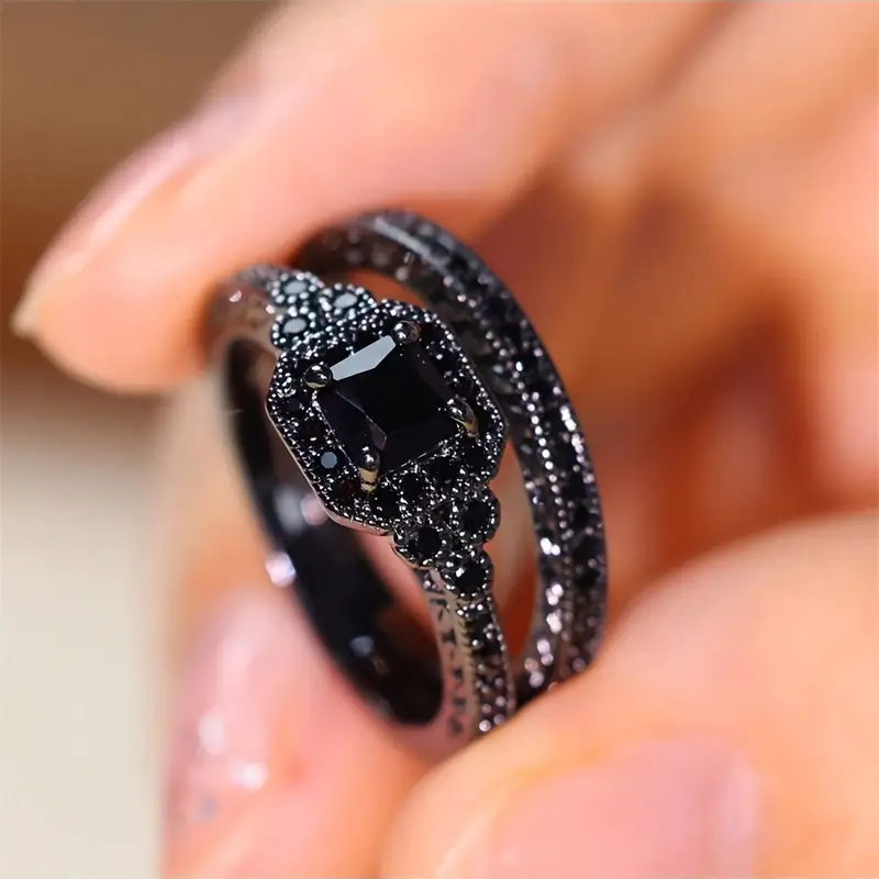 Vintage Czarny Ring Sæt