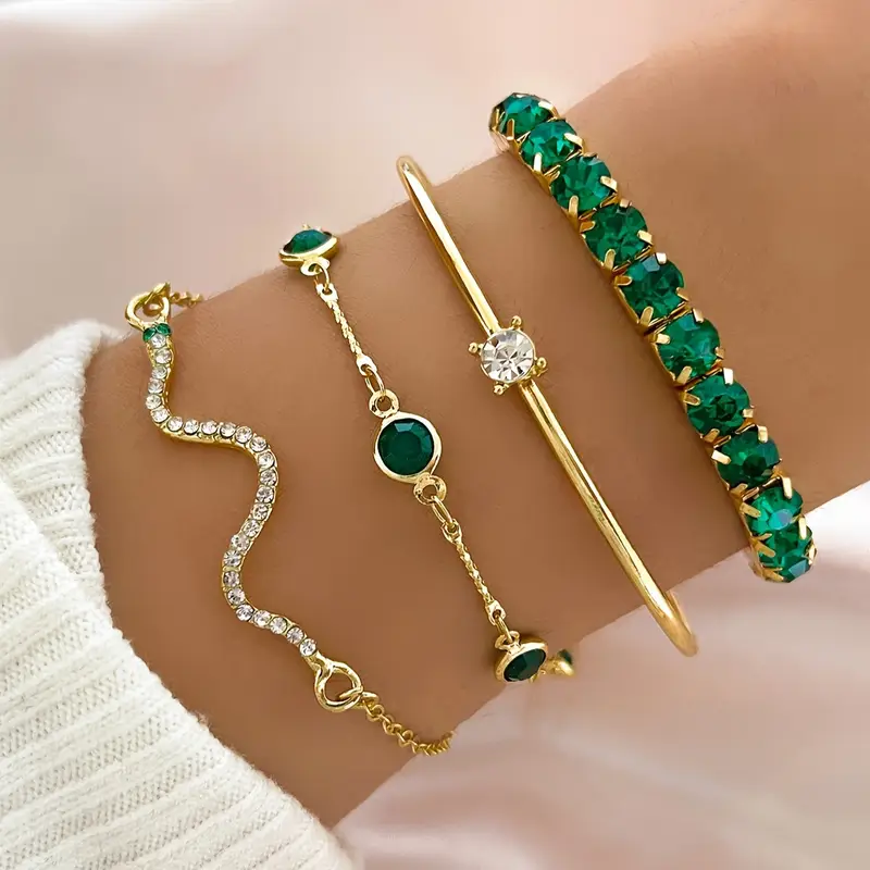 Vintage sæt med grønne armbånd med zirkon