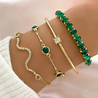 Vintage sæt med grønne armbånd med zirkon