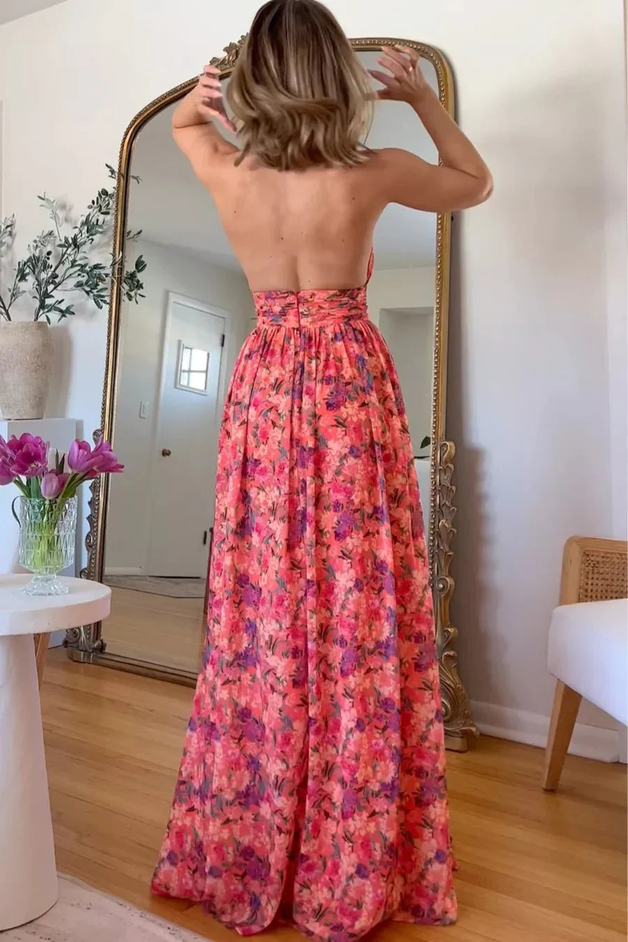 Luna | Maxi Kjole med Blomsterprint
