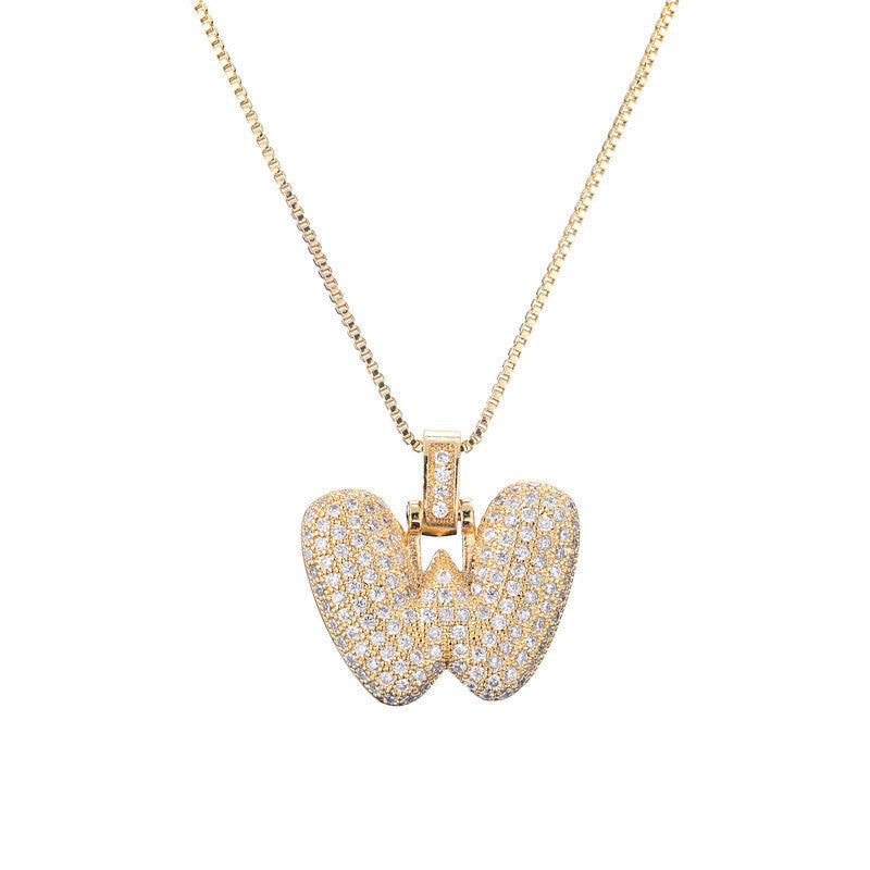 Pave Bubble Halskæde med Initial | 18k Guld