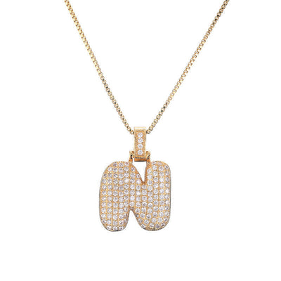 Pave Bubble Halskæde med Initial | 18k Guld