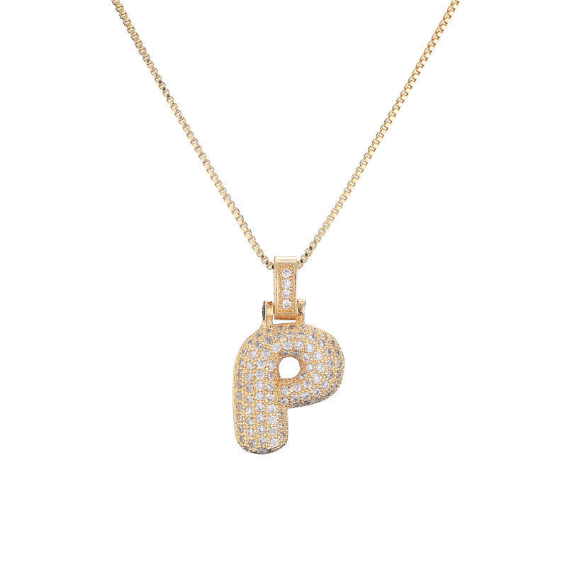 Pave Bubble Halskæde med Initial | 18k Guld